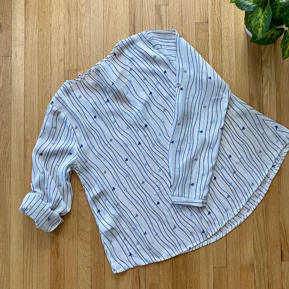 MWT Jade Ladder Front White Navy Stripe Print Convertible Sleeves Blouse Size S - Picture 7 of 9